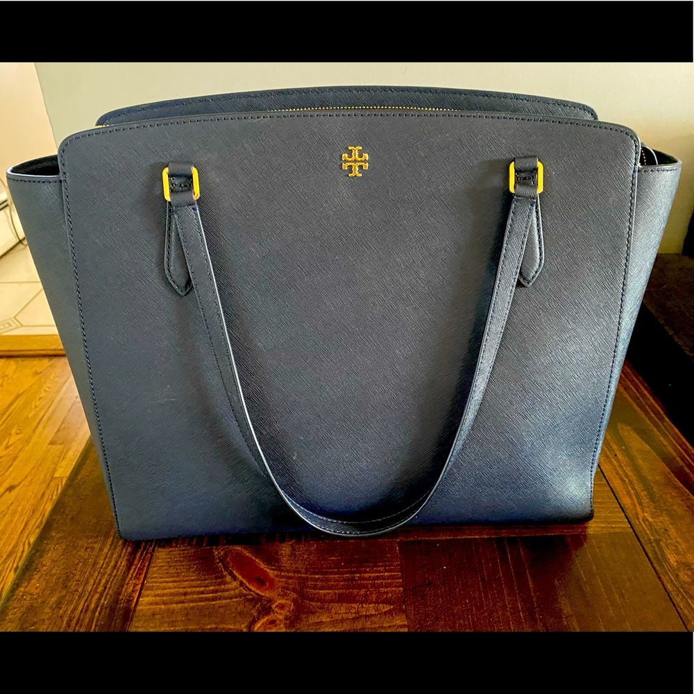 Tory Burch Navy Triple-Compartment Tote